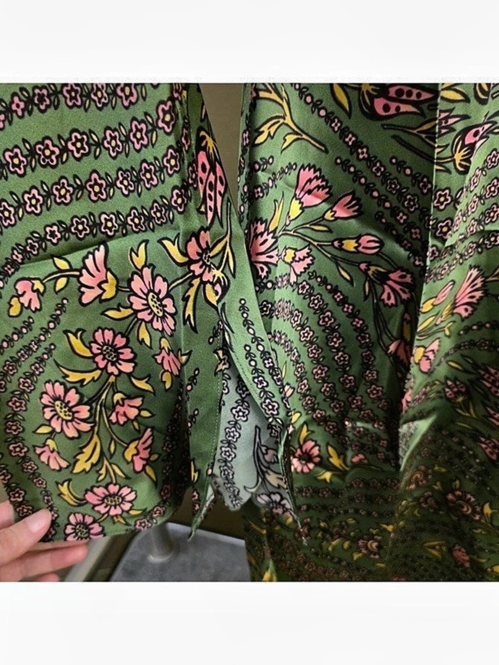 NWOT Veronica Beard Gemma Silk-Blend Satin Maxi Dress Green & Pink Medium - Picture 9 of 11